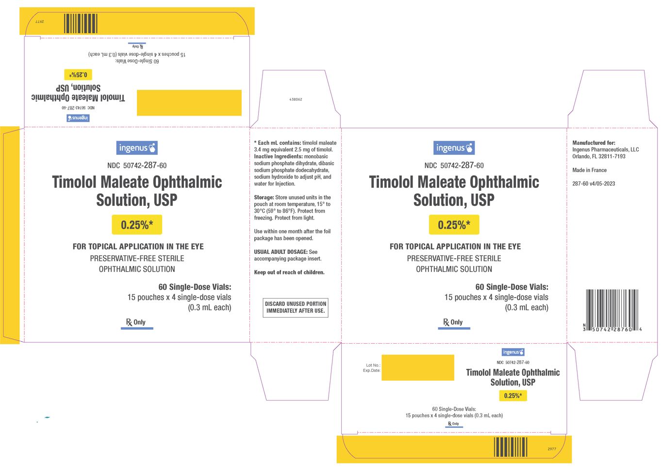 Timolol Maleate Ophthalmic Solution USP, 0.25% - Carton Label