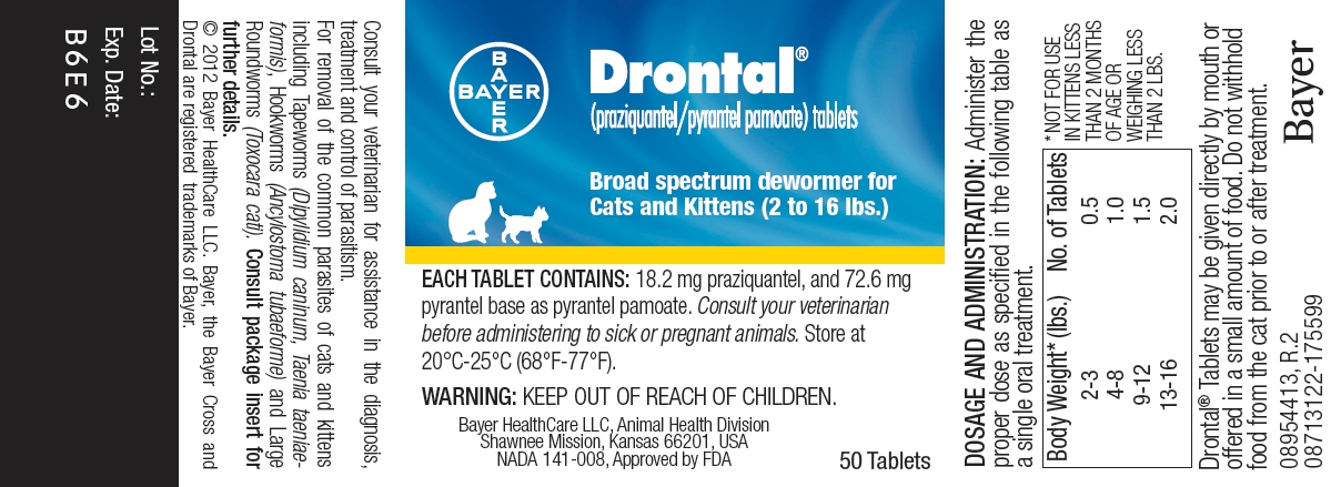  Drontal® (praziquantel/pyrantel pamoate) tablets Broad spectrum dewormer for Cats and Kittens (2 to 16 lbs.) label