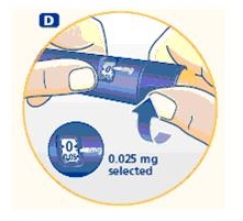 D - Turn the dose selector to select 0.025 mg.
