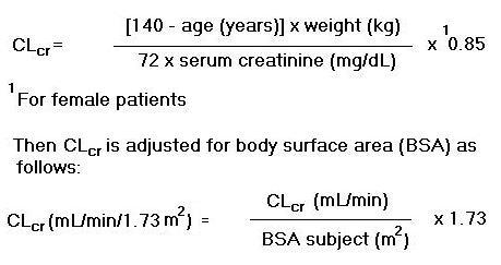 formula for adult patients with impaired renal function
