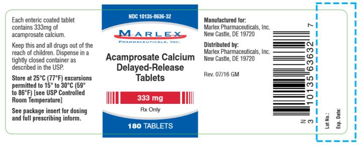 NDC 10135-0636-32
Acamprosate Calcium
Delayed-Release
Tablets
333 mg
Rx Only
180 TABLETS
