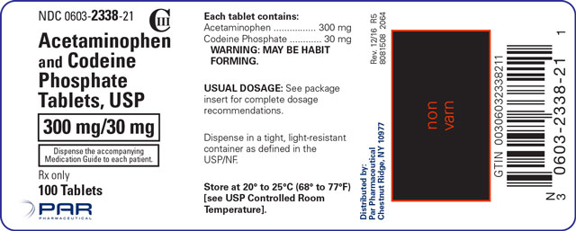 This is an image of the label for Acetaminophen and Codeine Phosphate Tablets 300 mg/30 mg.