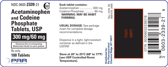 This is an image of the label for Acetaminophen and Codeine Phosphate Tablets 300 mg/60 mg.