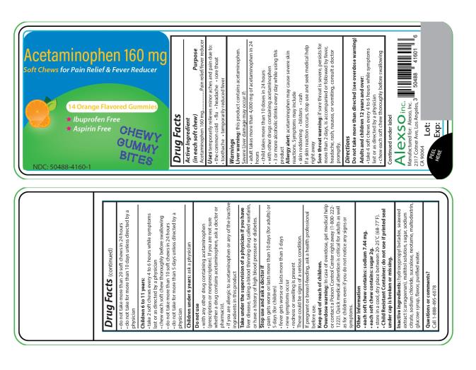 Acetaminophen 160 mg Soft Chews
14 Orange Flavored Gummies
Chewy Gummy Bites
NDC:50488-4160-1
