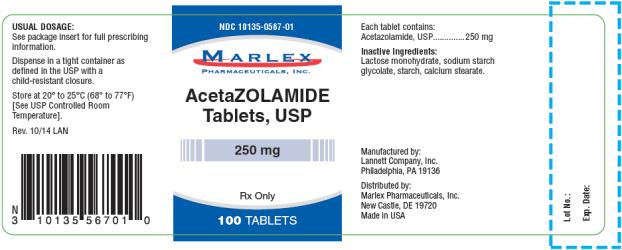 PRINCIPAL DISPLAY PANEL
NDC 10135-0567-01
AcetaZOLAMIDE
Tablets, USP
250 mg
Rx Only
100 TABLETS
