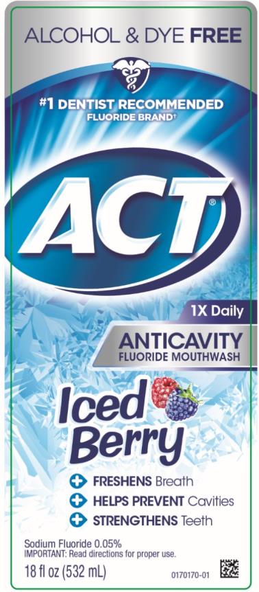 PRINCIPAL DISPLAY PANEL
ACT
1 X Daily
ANTICAVITY
Fluoride Mouthwash
Iced Berry
18 fl oz (532 mL)
