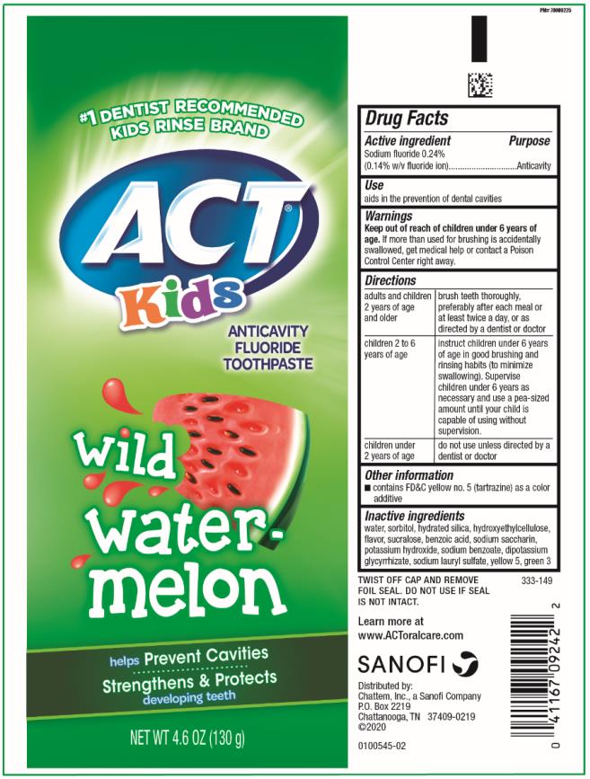 PRINCIPAL DISPLAY PANEL
ACT
Kids
wild
water-
melon
NET WT 4.6 oz (130 g)
