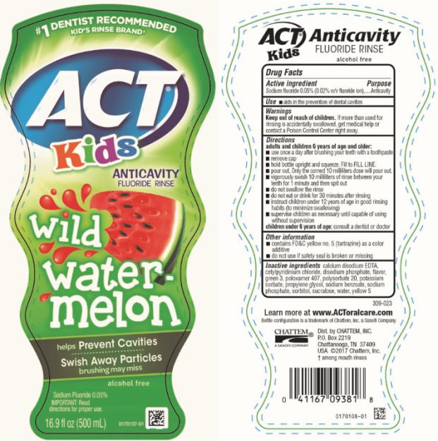 ACT Kids
Anticavity Fluoride Rinse
 Wild Watermelon
Sodium Fluoride 0.05%
16.9 fl oz (500 mL)
