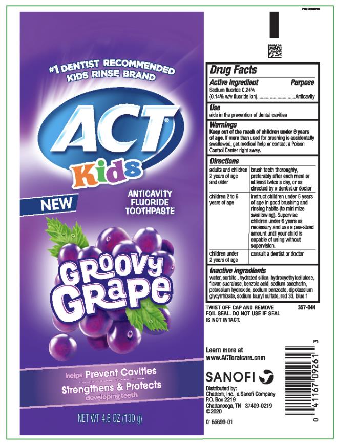 ACT
Kids
NEW
ANTICAVITY
FLUORIDE
TOOTHPASTE
GROOVY
Grape
NET WT 4.6 OZ (130 g)
