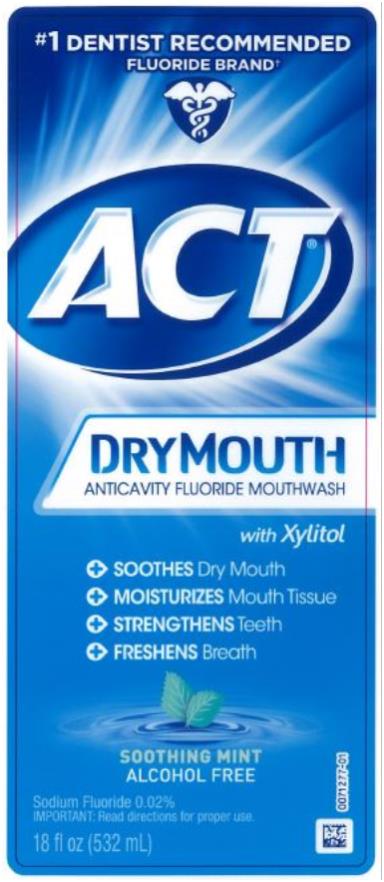 PRINCIPAL DISPLAY PANEL
#1 DENTIST RECOMMENDED 
FLUORIDE BRAND
ACT® TOTAL CARE 
ANTICAVITY FLUORIDE RINSE 
DRY MOUTH
● SOOTHES Dry Mouth
● MOISTURIZES Mouth Tissue
● STRENGTHENS Teeth
● FRESHENS Breath
Sodium Fluoride 0.02%
18 fl oz (532 mL)
