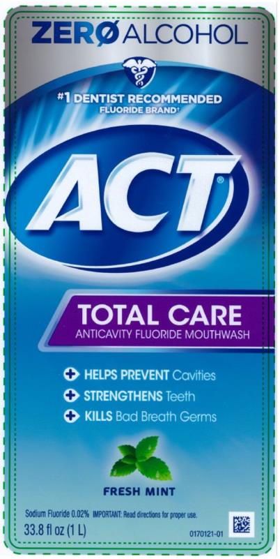 PRINCIPAL DISPLAY PANEL
#1 DENTIST RECOMMENDED
FLUORIDE BRAND
ACT
Anticavity
Fluoride Mouthwash
alcohol free
FRESH MINT
33.8 fl oz (1 L)

