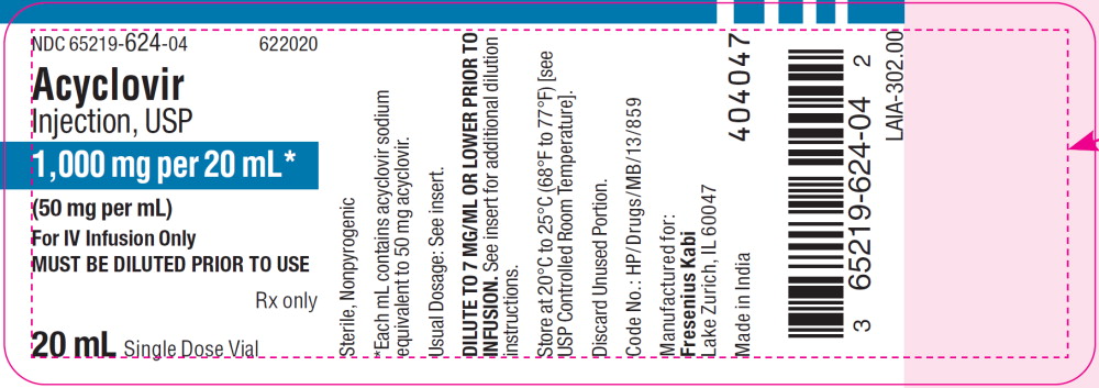 PACKAGE LABEL - PRINCIPAL DISPLAY - Acyclovir 20 mL Single Dose Vial Label
