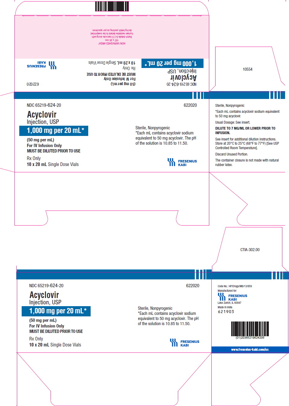 PACKAGE LABEL - PRINCIPAL DISPLAY - Acyclovir 20 mL Single Dose Vial Tray Label
