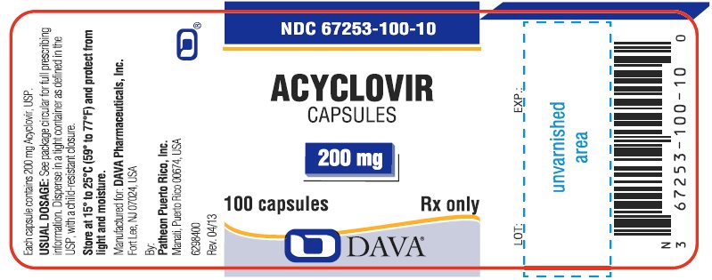 Principle Display Panel - ACYCLOVIR Capsules 200mg 100ct bottle label