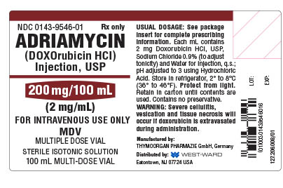 Adriamycin Doxorubicin HCl Injection, USP 100 mL vial label