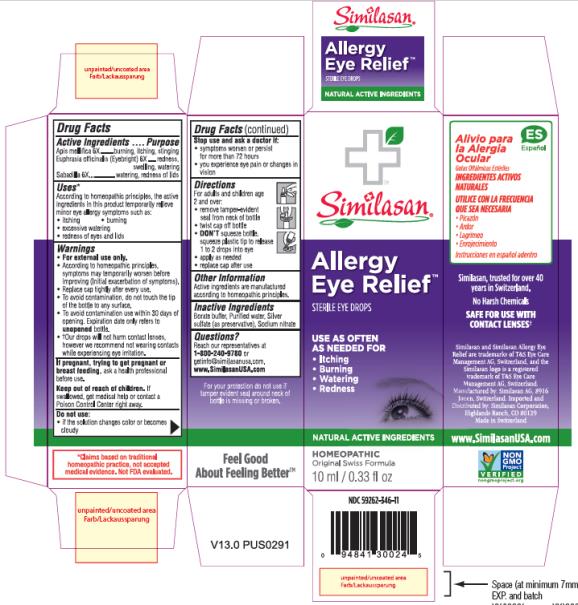 NDC 59262-346-11
Similasan
Allergy Eye Relief
STERILE EYE DROPS
10 ml / 0.33 fl oz
