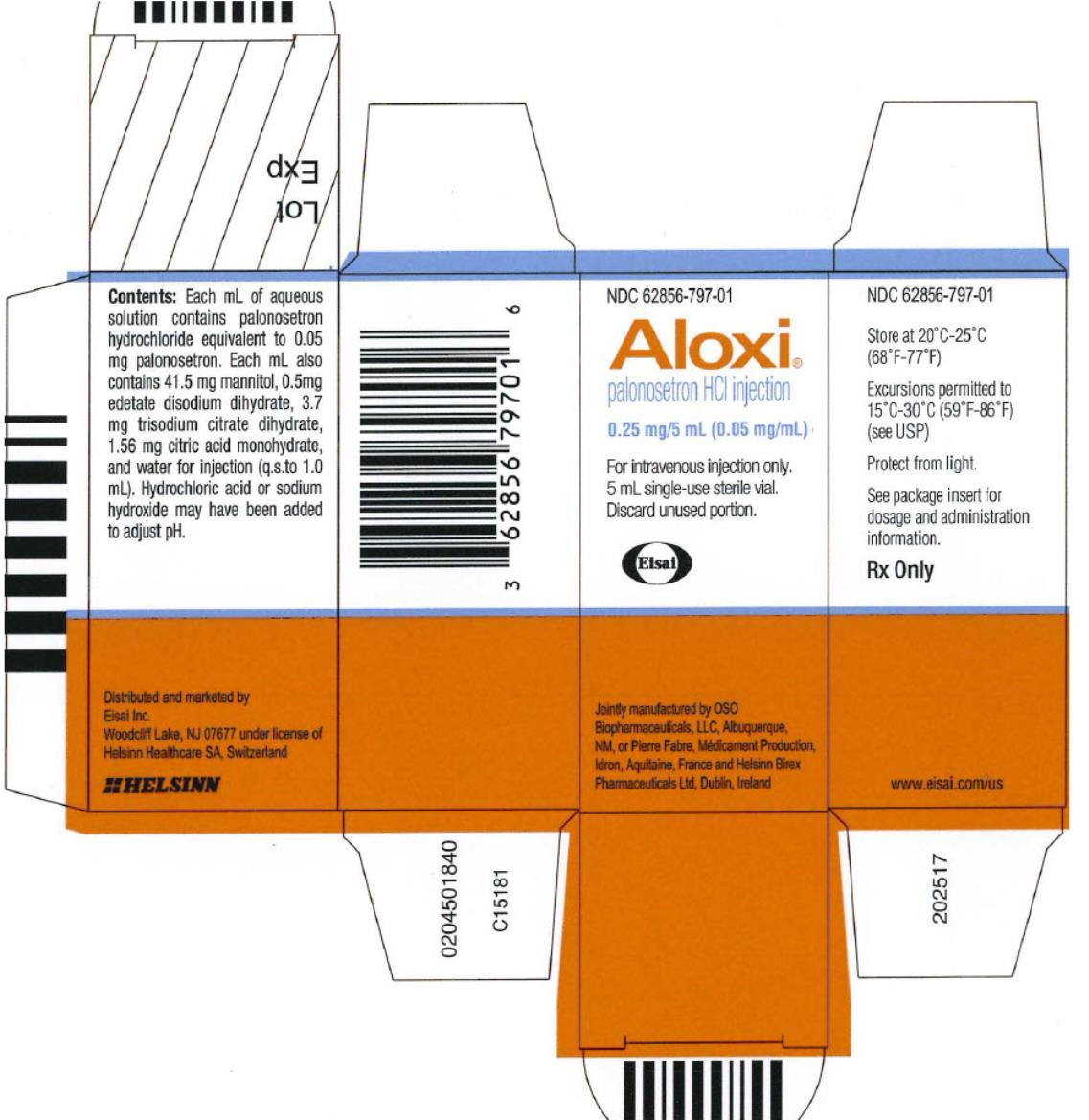 PRINCIPAL DISPLAY PANEL
NDC 62856-797-01
Aloxi
0.25 mg/ 5 mL (0.05 mg/ mL)
Rx Only
