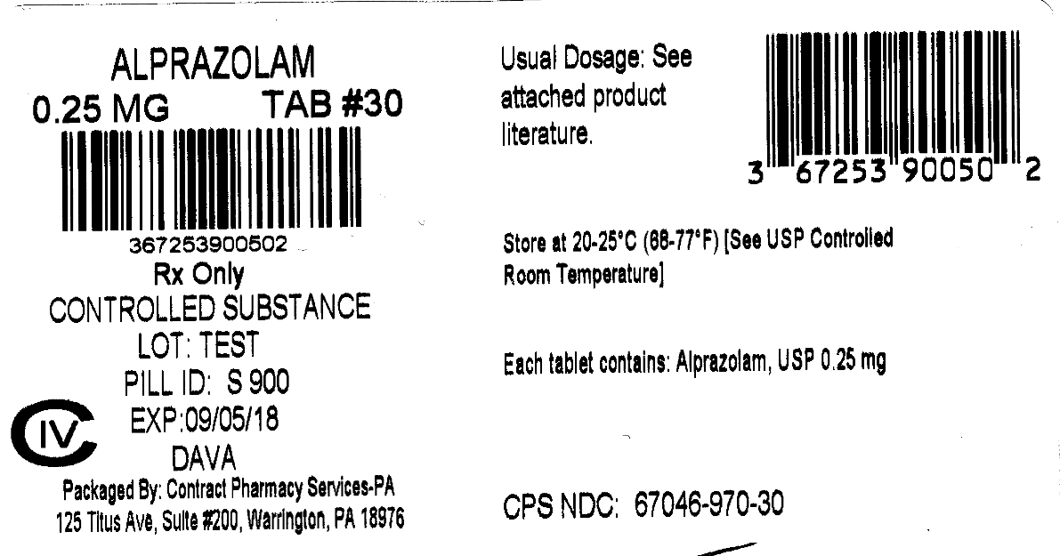 Image of the label for Alprazolam Tablets, USP 0.25 mg 100 Tablets
