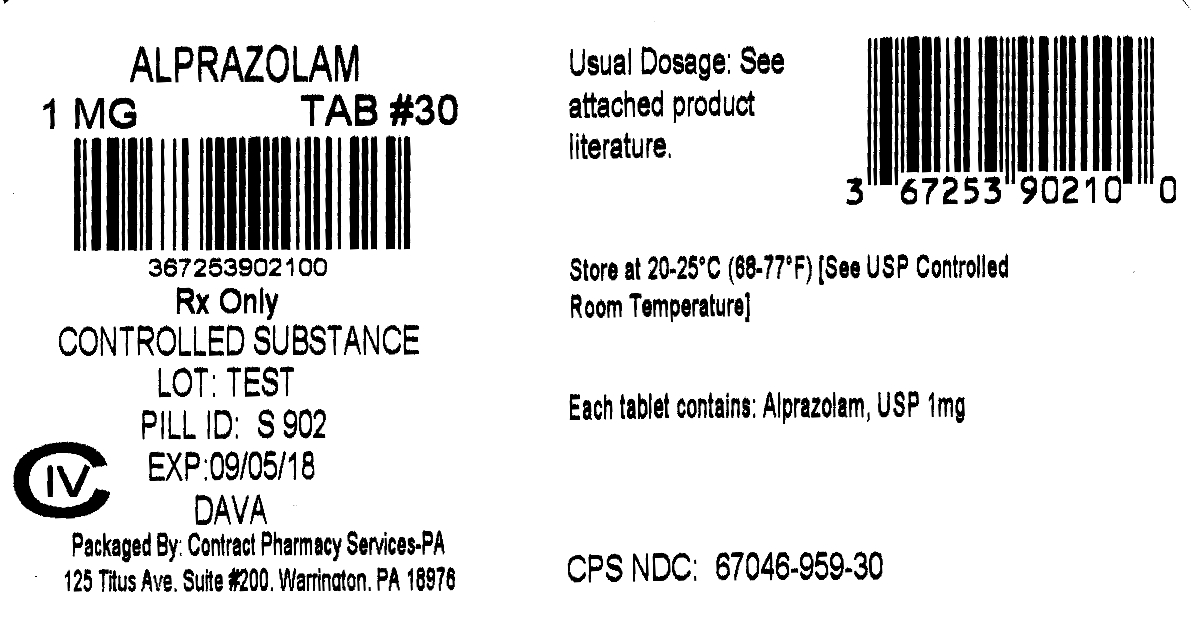 Image of the label for Alprazolam Tablets, USP 1 mg 100 Tablets