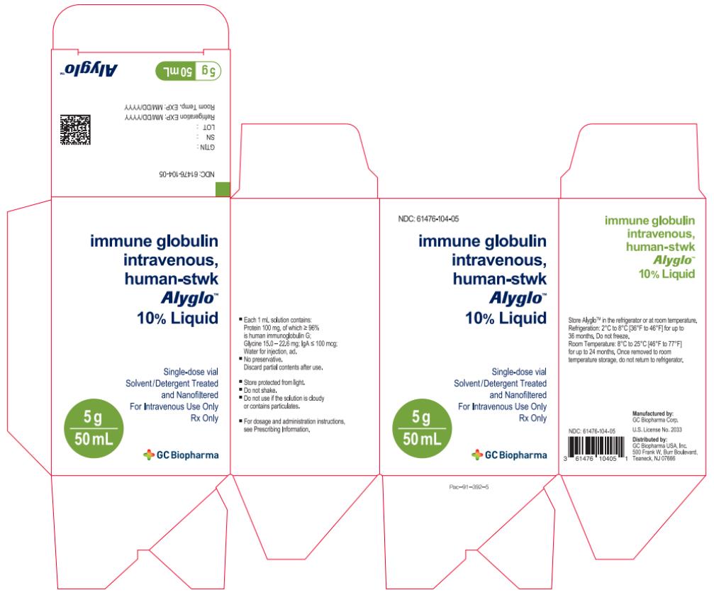 PRINCIPAL DISPLAY PANEL
NDC 61476-104-05
immune globulin
intravenous,
human-stwk
Alyglo
10% Liquid
