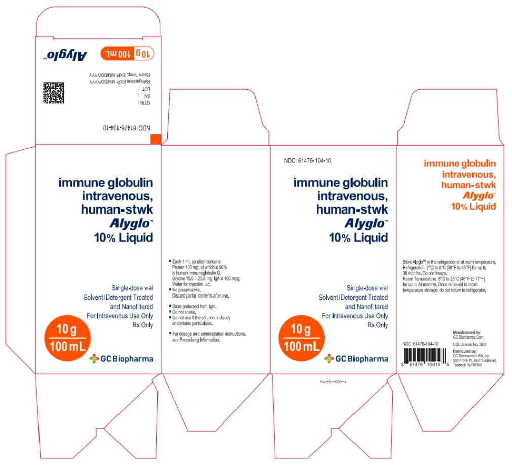 PRINCIPAL DISPLAY PANEL
NDC 61476-104-10
immune globulin
intravenous,
human-stwk
Alyglo
10% Liquid
