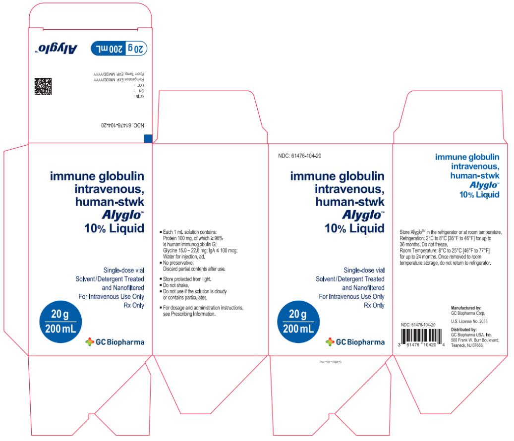 PRINCIPAL DISPLAY PANEL
NDC 61476-104-20
immune globulin
intravenous,
human-stwk
Alyglo
10% Liquid
