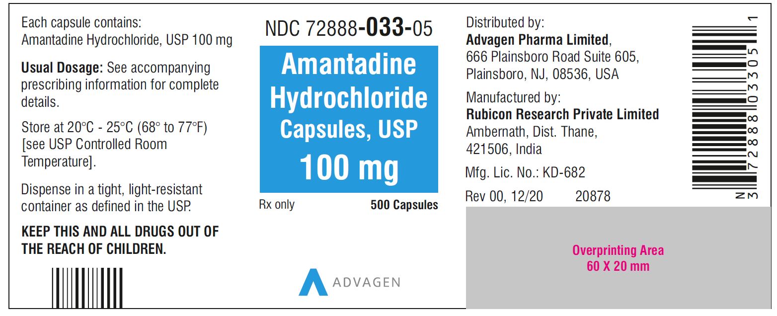 Amantadine Hydrochloride Cap, USP 100 mg - NDC-72888-033-05 - 500 Capsules