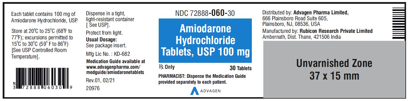 Amiodarone HCL Tablets,USP 100 mg - NDC 72888-060-30 - 30 Tablets Bottle Label