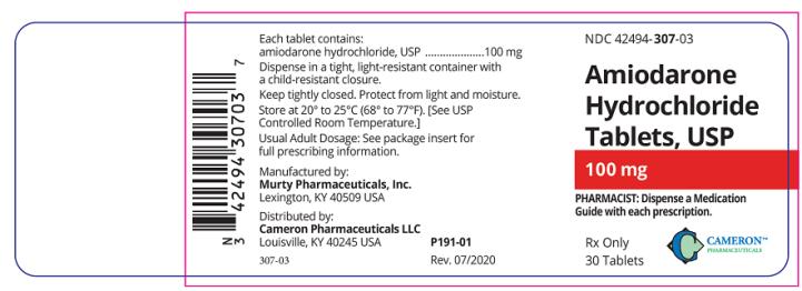 NDC42494-307-03 Amiodarone Hydrochloride Tablets 100 mg 30 Tablets Rx Only