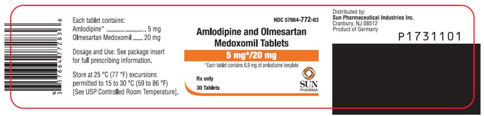 PRINCIPAL DISPLAY PANEL NDC 57664-772-83 Amlodipine and Olmesartan Medoxomil Tablets 5 mg*/ 20 mg *Each tablet contains 6.9 mg of amlodipine besylate 30 Tablets Rx Only