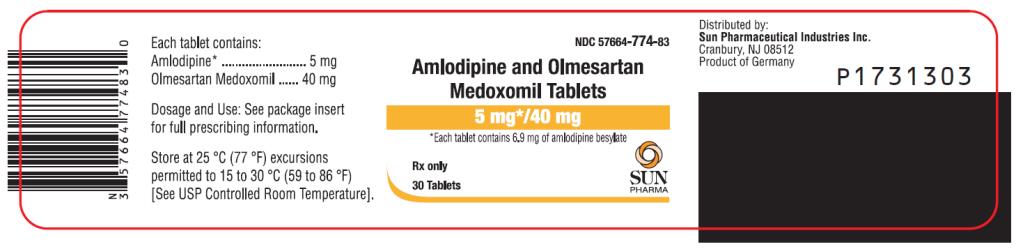 PRINCIPAL DISPLAY PANEL NDC 57664-774-83 Amlodipine and Olmesartan Medoxomil Tablets 5 mg*/ 40 mg *Each tablet contains 6.9 mg of amlodipine besylate 30 Tablets Rx Only