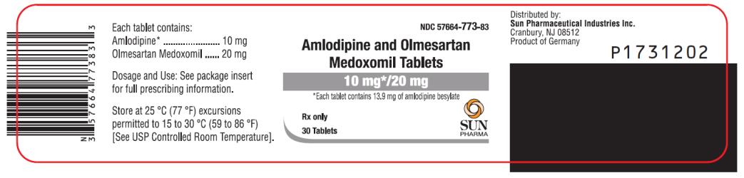 PRINCIPAL DISPLAY PANEL NDC 57664-773-99 Amlodipine and Olmesartan Medoxomil Tablets 10 mg*/ 20 mg *Each tablet contains 13.9 mg of amlodipine besylate 90 Tablets Rx Only