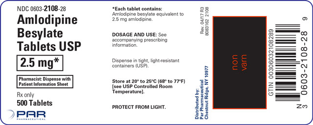 This is a label for Amlodipine Besylate Tablets USP 2.5 mg
