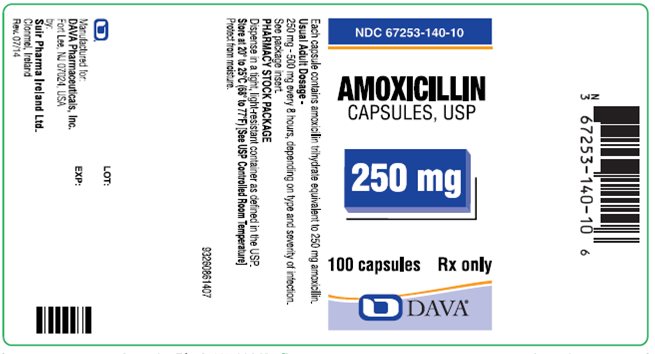 Image of the Amoxicillin Capsules, USP 250 mg 100 capsules label