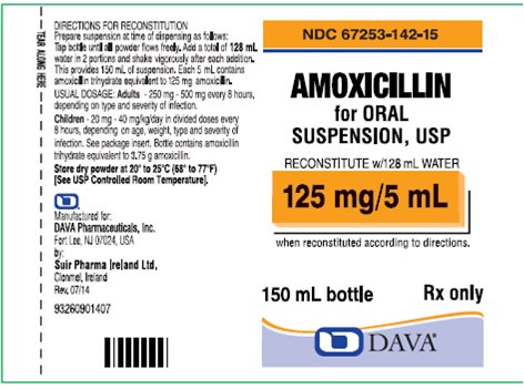 Image of the Amoxicillin for Oral Suspension, USP 125 mg/5 mL 150 mL label