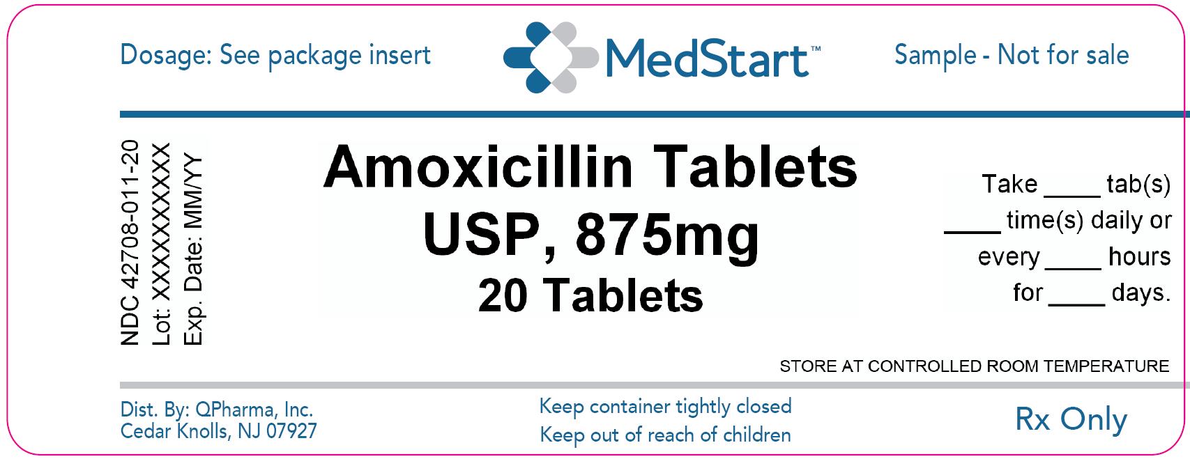 42708-011-20 Amoxicillin Tablets USP 875mg x 20