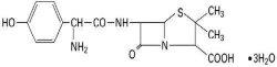 The structural formula for Amoxicillin.