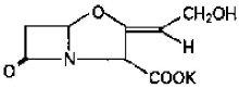 The structural formula for Clavulanic acid.