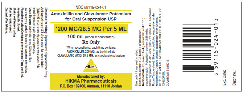 NDC 59115-024-01 Amoxicillin and Clavulanate Potassium for Oral Suspension, USP *200 MG/28.5 MG Per 5ML