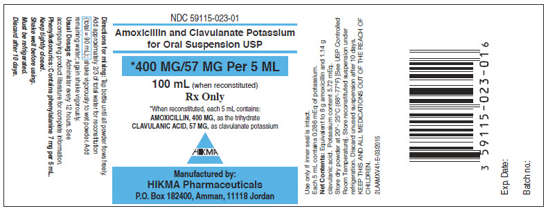 NDC 59115-023-01 Amoxicillin and Clavulanate Potassium for Oral Suspension, USP *400 MG/57 MG Per 5ML