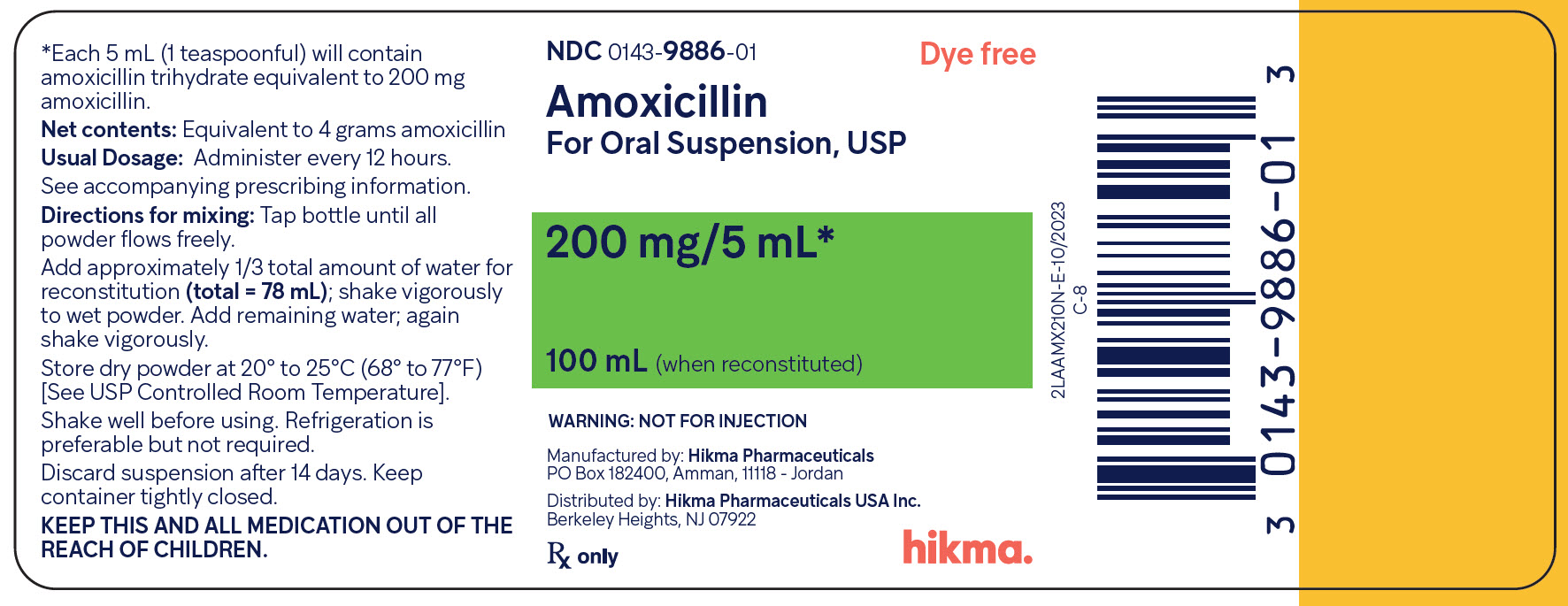 Amoxicillin OS 200 mg/5 mL (100 mL) bottle label image