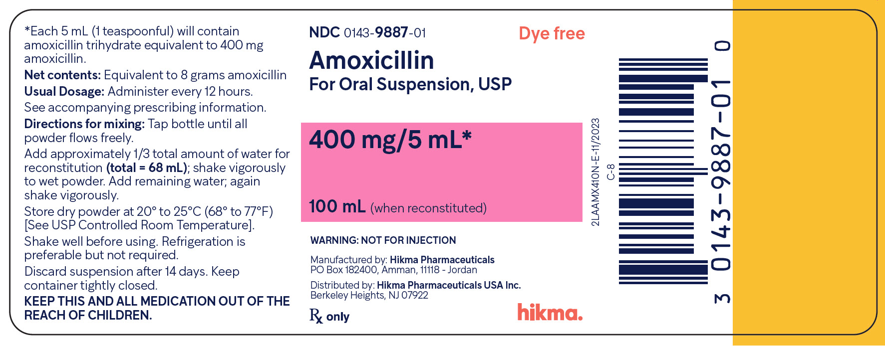 Amoxicillin OS 400 mg/5 mL (100 mL) bottle label image