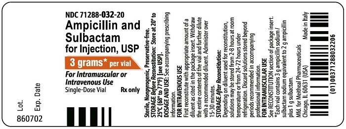 Principal Display Panel – Ampicillin and Sulbactam for Injection, USP 3 gram Vial Label