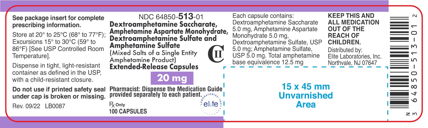 Amphetamine ER Cap 20mg Container Label