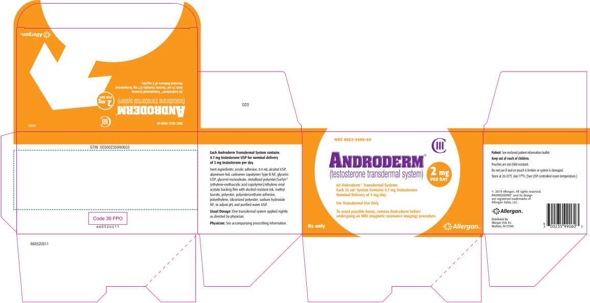 Androderm (testosterone transdermal system) CIII
NDC 0023-5990-60
Carton x 60 systems, 2 mg/day

