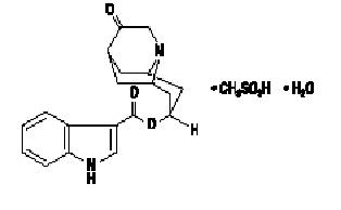 The following structural chemical  formula for dolasetron mesylate is (2a,6a,8a,9aß)-octahydro-3-oxo-2,6 methano-2H-quinolizin-8-yl-1H-indole-3-carboxylate monomethanesulfonate, monohydrate. It is a 