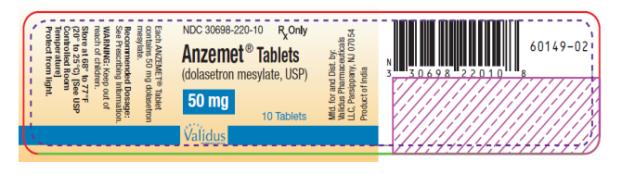 NDC 30698-220-10
Anzemet® Tablets 
(dolasetron mesylate, USP)
50 mg
10 Tablets
Rx Only
