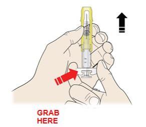 For your safety, pull the yellow safety guard until it clicks and covers the needle.