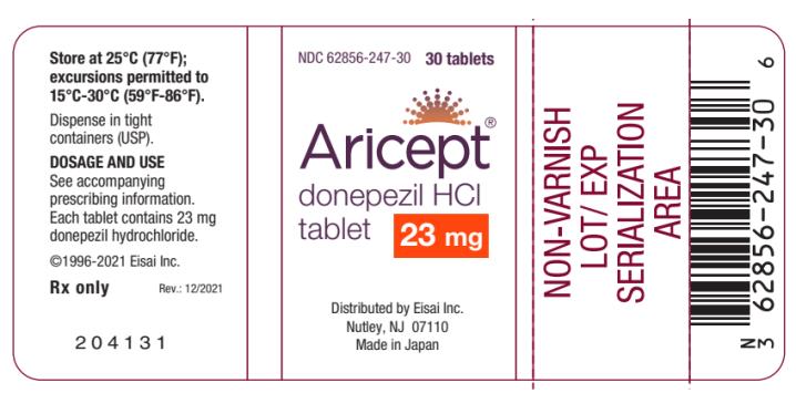NDC 62856-247-30

Aricept®
donepezil HCl tablet

23 mg
30 tablets
