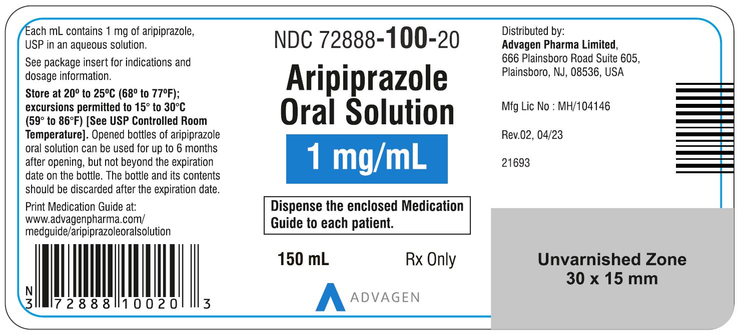 Aripiprazole Oral Solution (1 mg/mL) - NDC 72888-100-20 - 150 mL label 